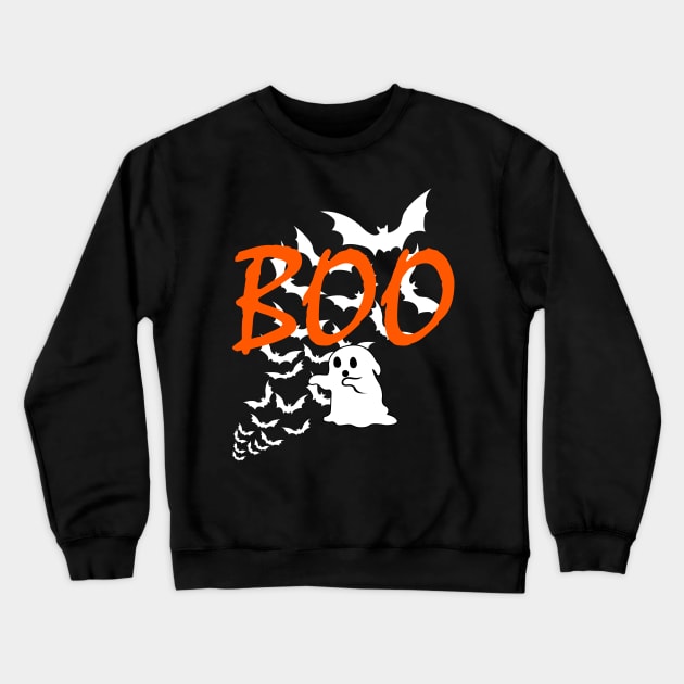 Boo Ghost Halloween Spooky Bats and Ghosts Crewneck Sweatshirt by ChrisWilson